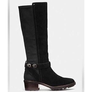 COACH Black Pearla Leather Turnlock Boots Size 7  Equestrian Chunky  Q7677